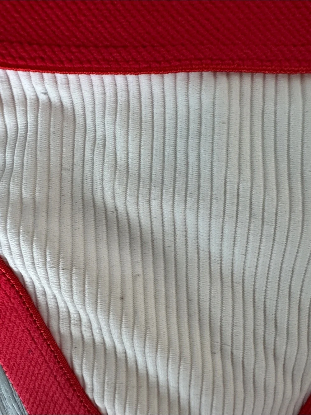 Frankie's Buckle Up Bikini White and Red Ribbed Two-Piece Bikini